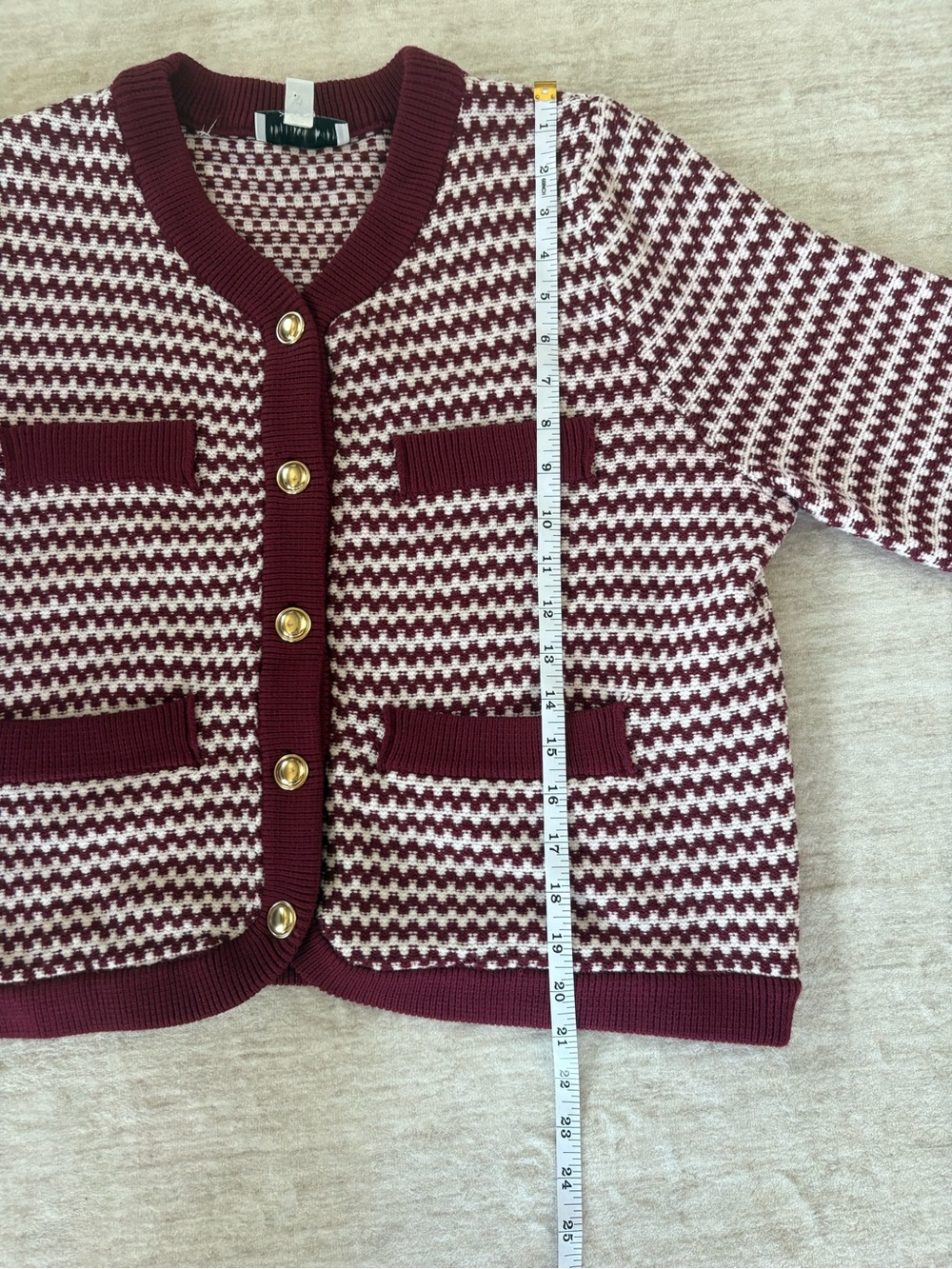 Free Assembly Woven Houndstooth Burgundy & White Cardigan Sweater S: Large - Picture 11 of 16